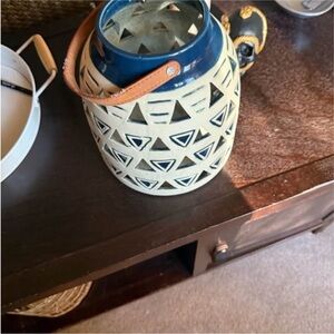 Geometric Patterned Lantern with Leather Handle